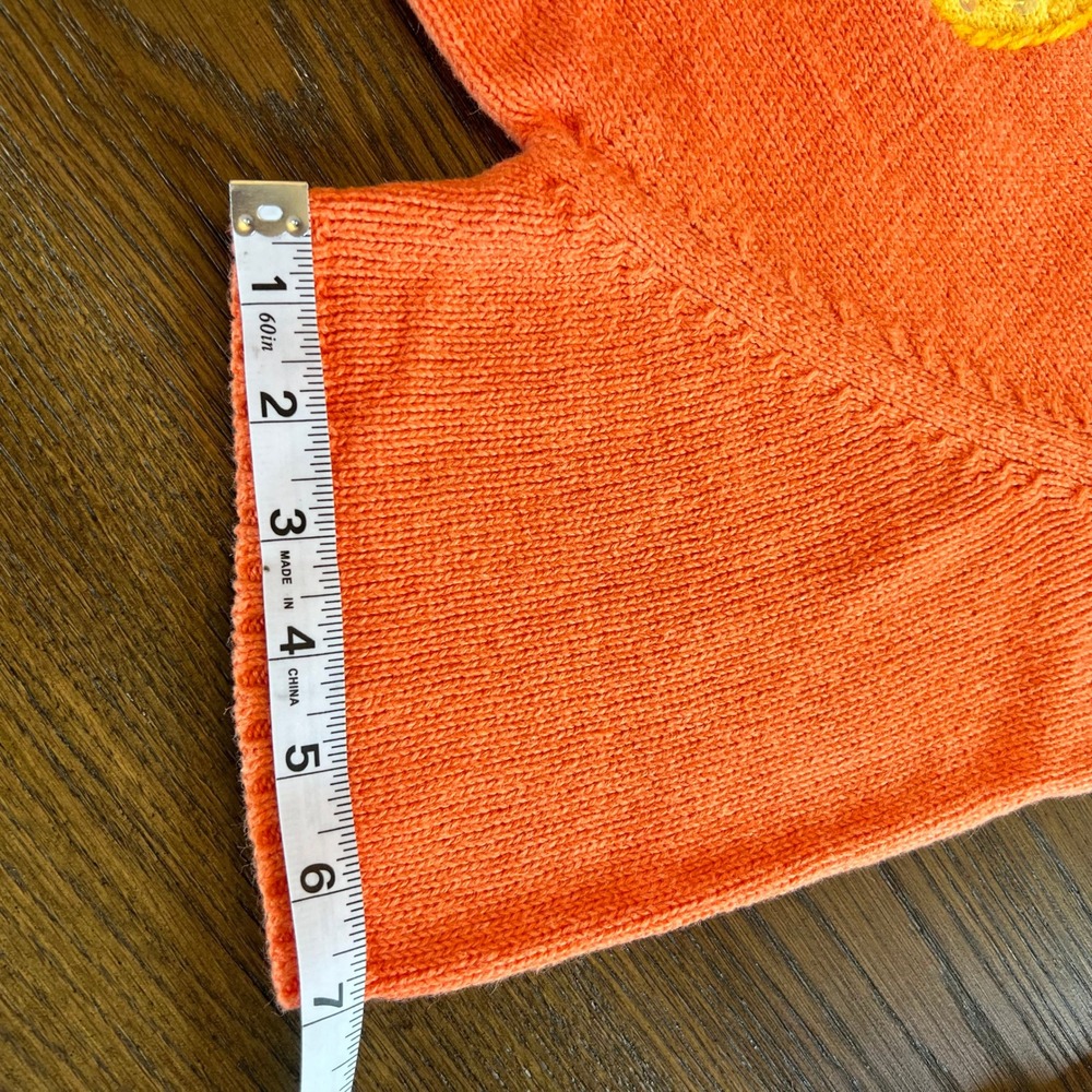 Quacker Factory Knit Top Ramie Cotton Lemon Applique Cottagecore Orange M - Picture 7 of 9
